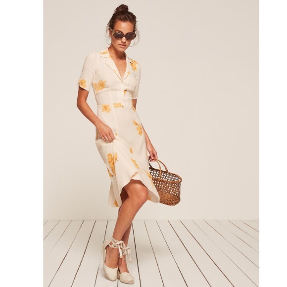 Reformation Dresses & Skirts - Reformation Abigail yellow floral shirt dress